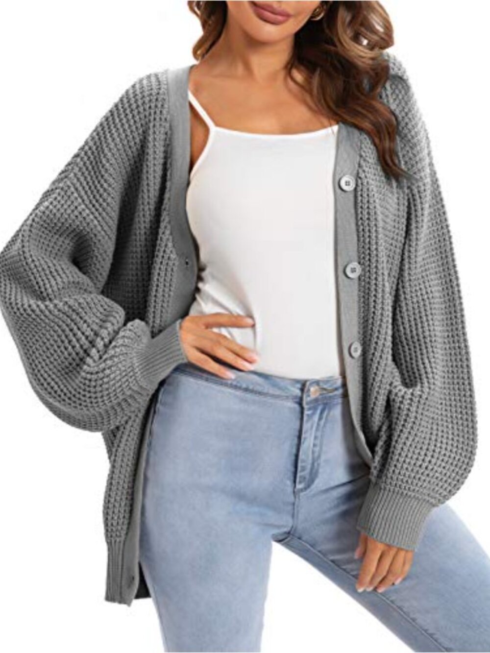 Women's Cotton Cardigan Sweaters Oversized Button-Down Knit